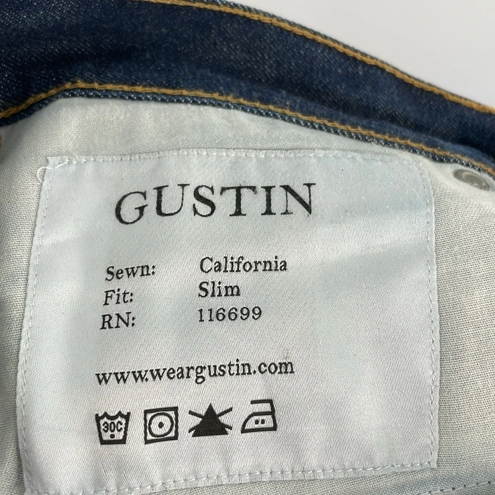Gustin Mens Slim Fit Raw Denim Indigo Jeans Size 29 Made in USA Button Fly